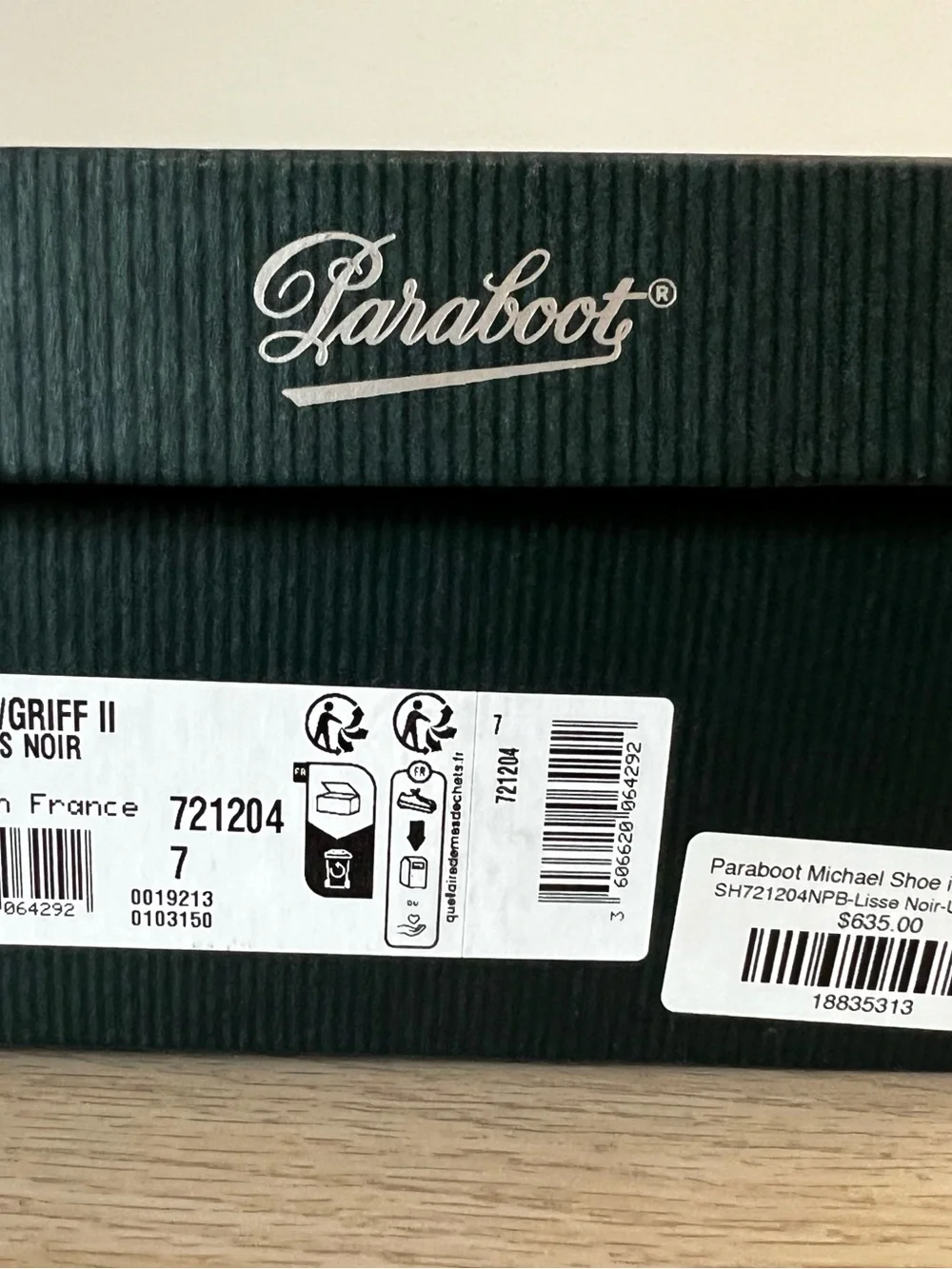 Paraboot Michael Lisse Noir Derby Shoes - UK 7 / US 8 (Fits US 9-9.5)